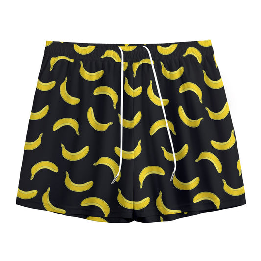 Black And Yellow Banana Pattern Print Mesh Shorts