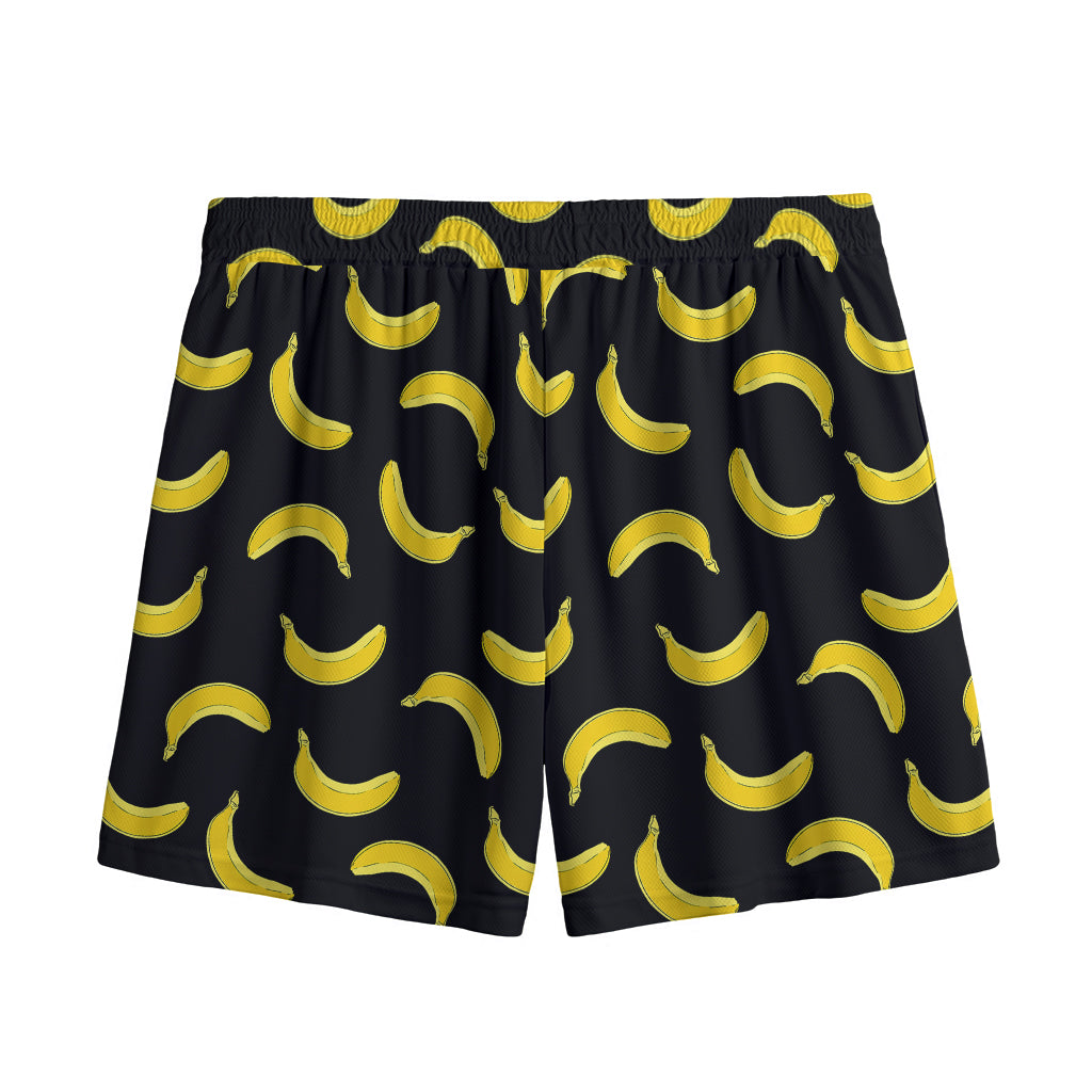 Black And Yellow Banana Pattern Print Mesh Shorts