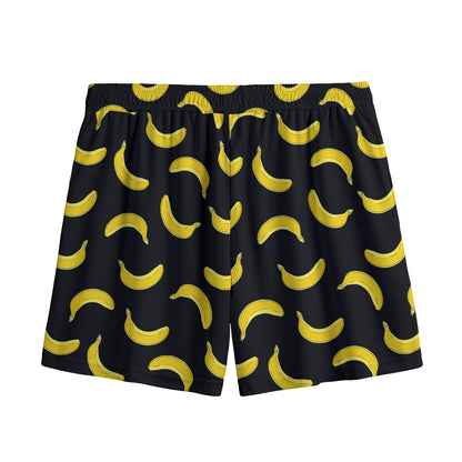 Black And Yellow Banana Pattern Print Mesh Shorts