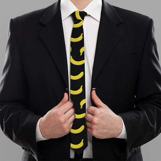 Black And Yellow Banana Pattern Print Necktie