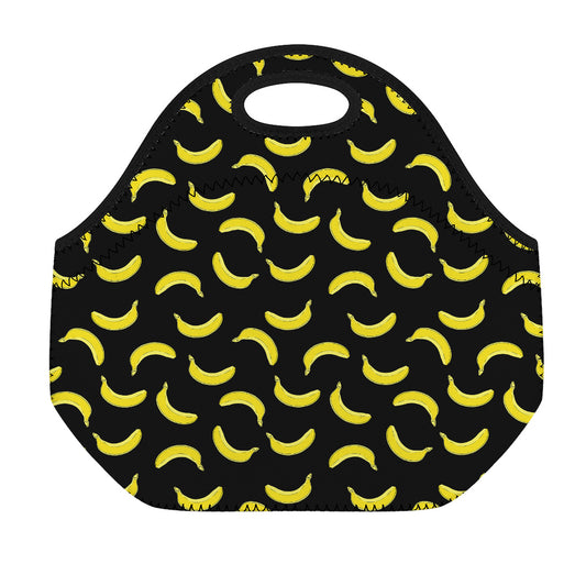 Black And Yellow Banana Pattern Print Neoprene Lunch Bag