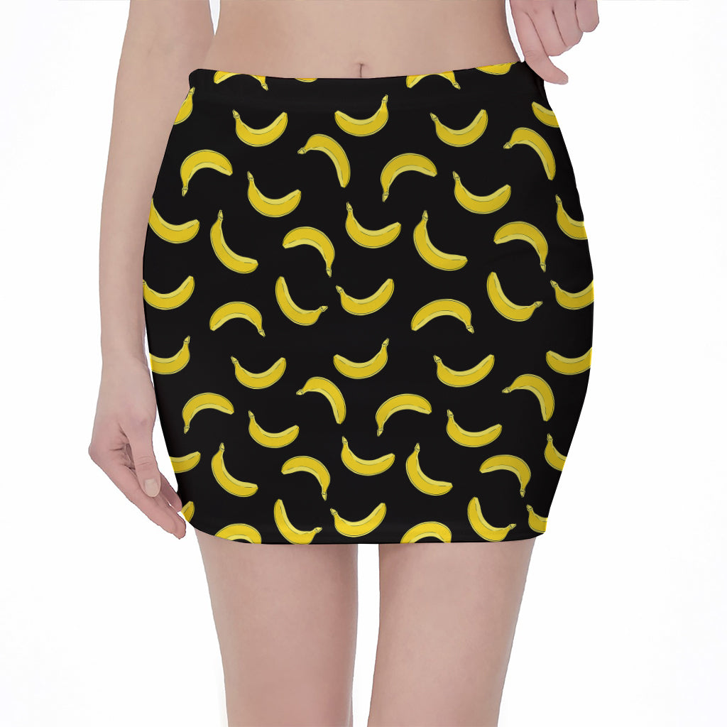 Black And Yellow Banana Pattern Print Pencil Mini Skirt