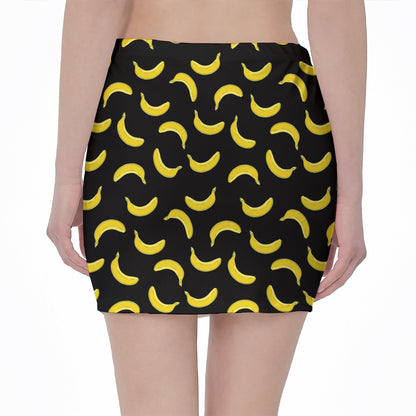 Black And Yellow Banana Pattern Print Pencil Mini Skirt