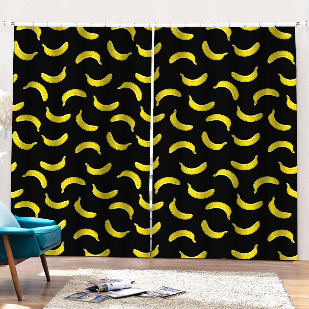 Black And Yellow Banana Pattern Print Pencil Pleat Curtains