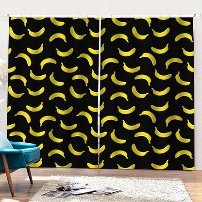 Black And Yellow Banana Pattern Print Pencil Pleat Curtains