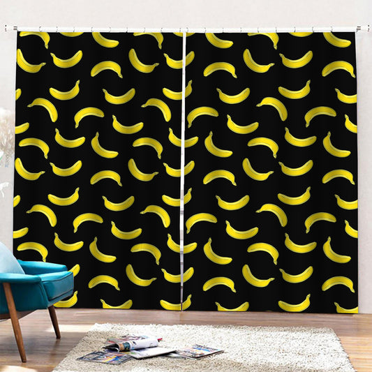 Black And Yellow Banana Pattern Print Pencil Pleat Curtains