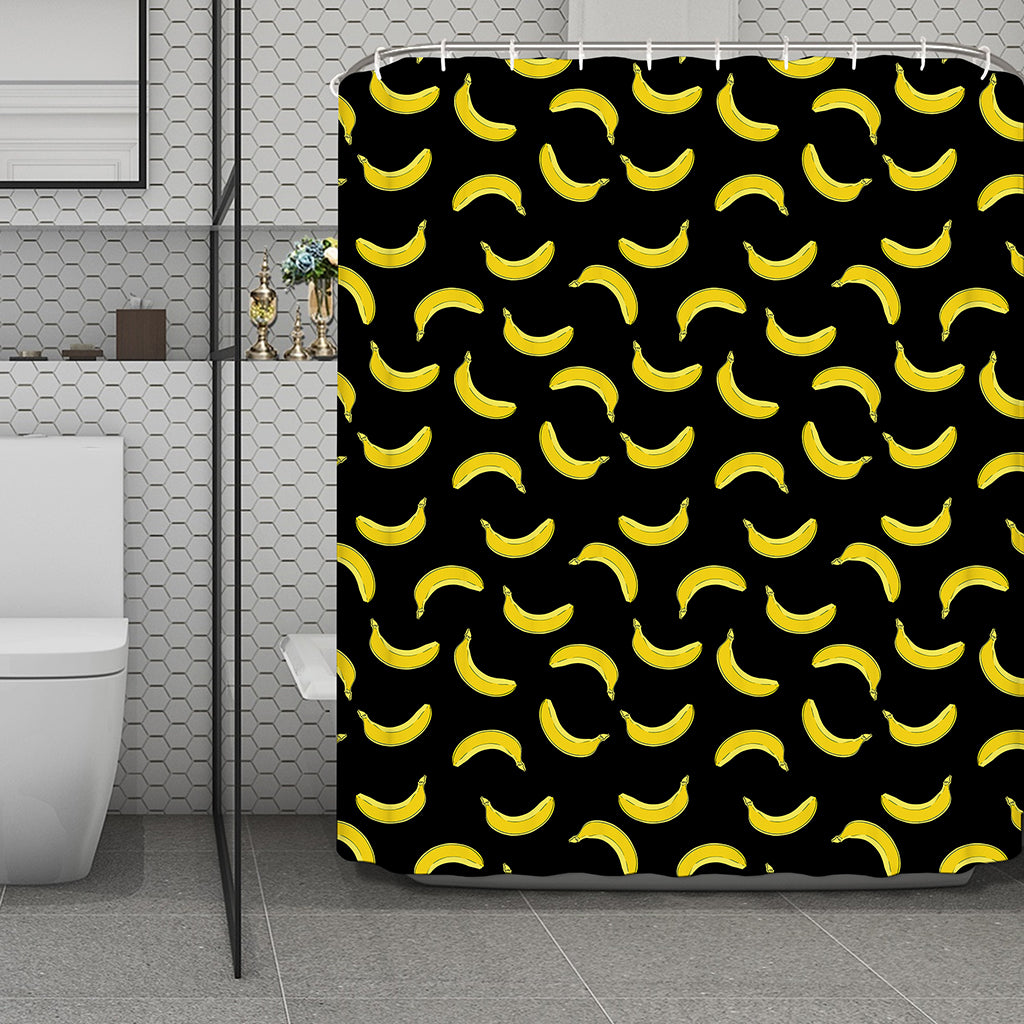 Black And Yellow Banana Pattern Print Polyester Shower Curtain