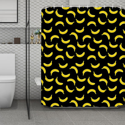 Black And Yellow Banana Pattern Print Polyester Shower Curtain
