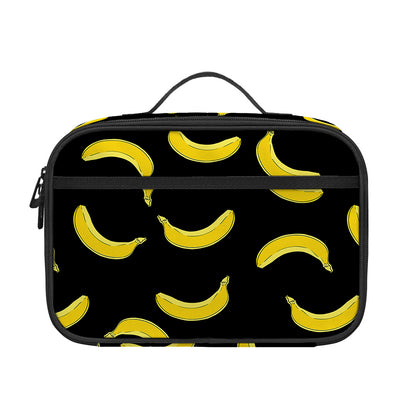 Black And Yellow Banana Pattern Print Portable Lunch Bag
