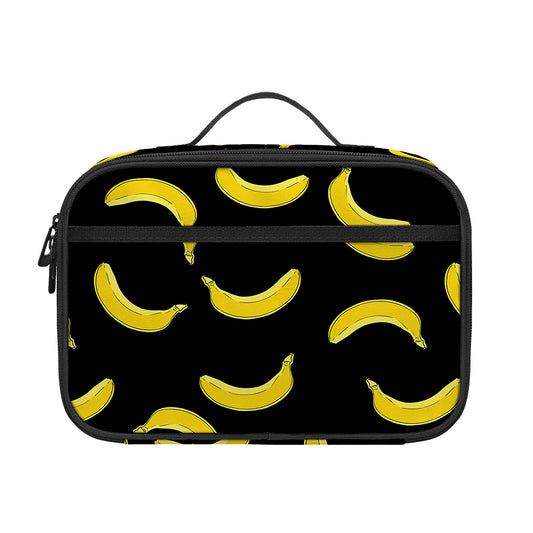 Black And Yellow Banana Pattern Print Portable Lunch Bag