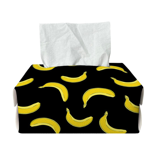 Black And Yellow Banana Pattern Print Rectangle Tissue Box Cover