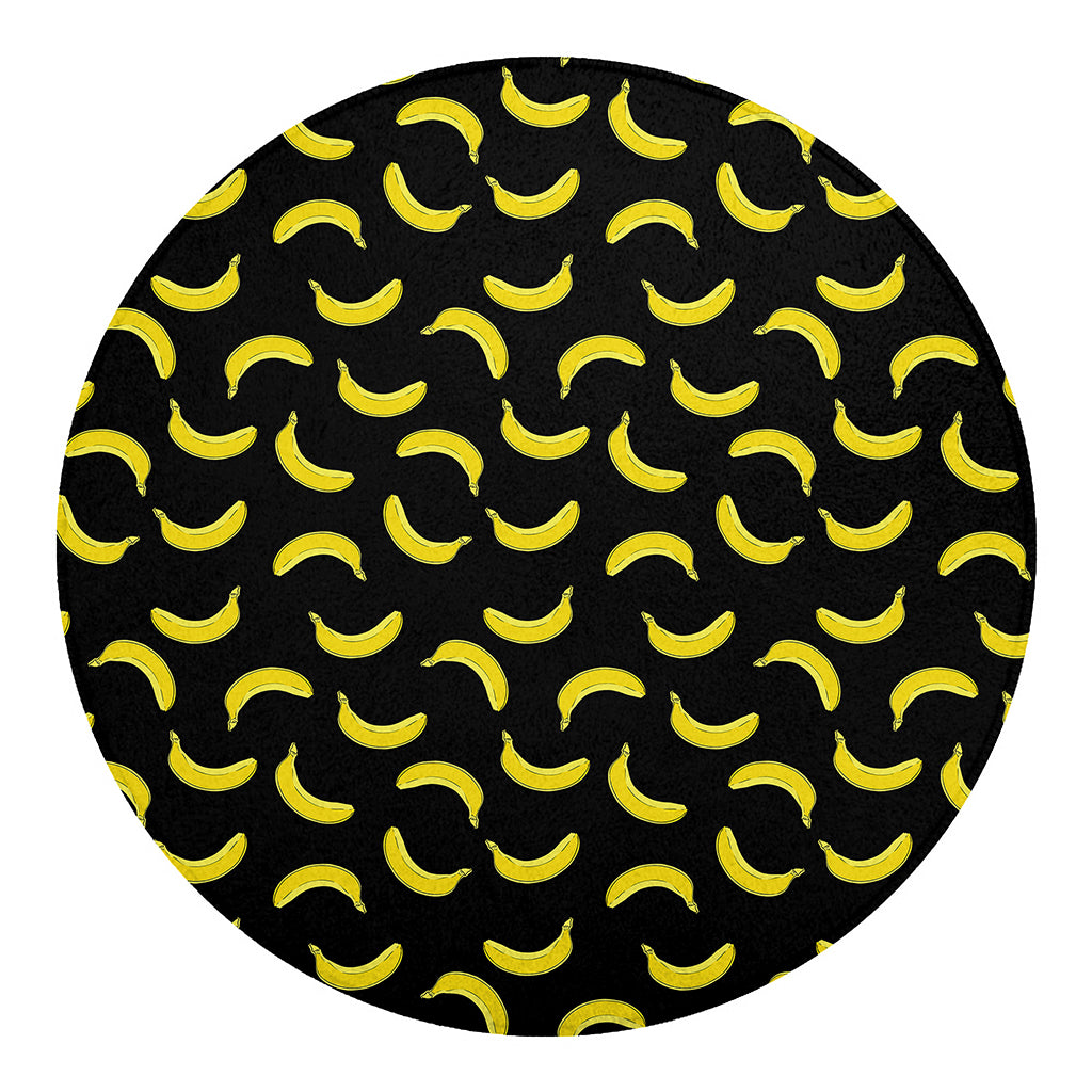 Black And Yellow Banana Pattern Print Round Blanket