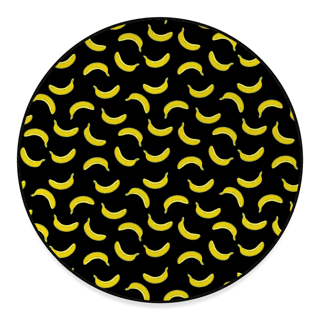 Black And Yellow Banana Pattern Print Round Floor Mat