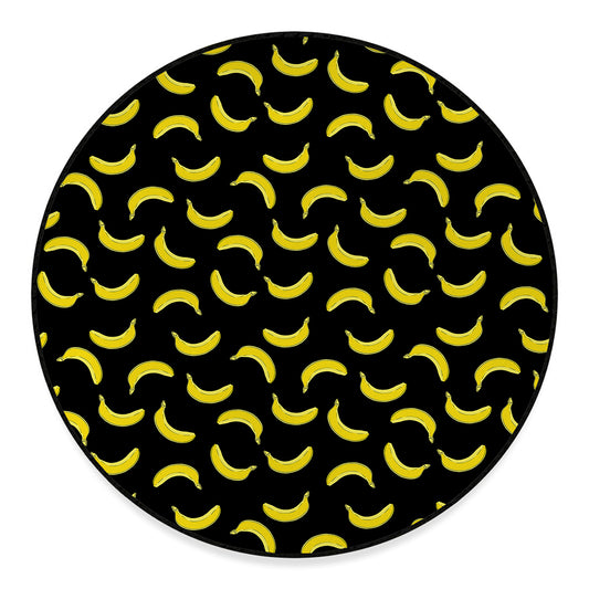 Black And Yellow Banana Pattern Print Round Floor Mat