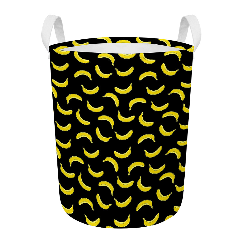 Black And Yellow Banana Pattern Print Round Laundry Basket
