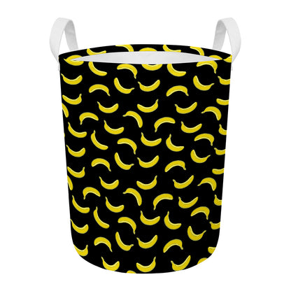 Black And Yellow Banana Pattern Print Round Laundry Basket