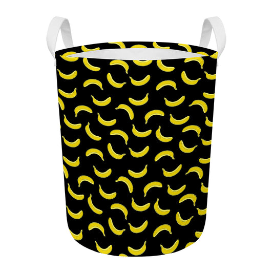 Black And Yellow Banana Pattern Print Round Laundry Basket