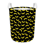 Black And Yellow Banana Pattern Print Round Laundry Basket