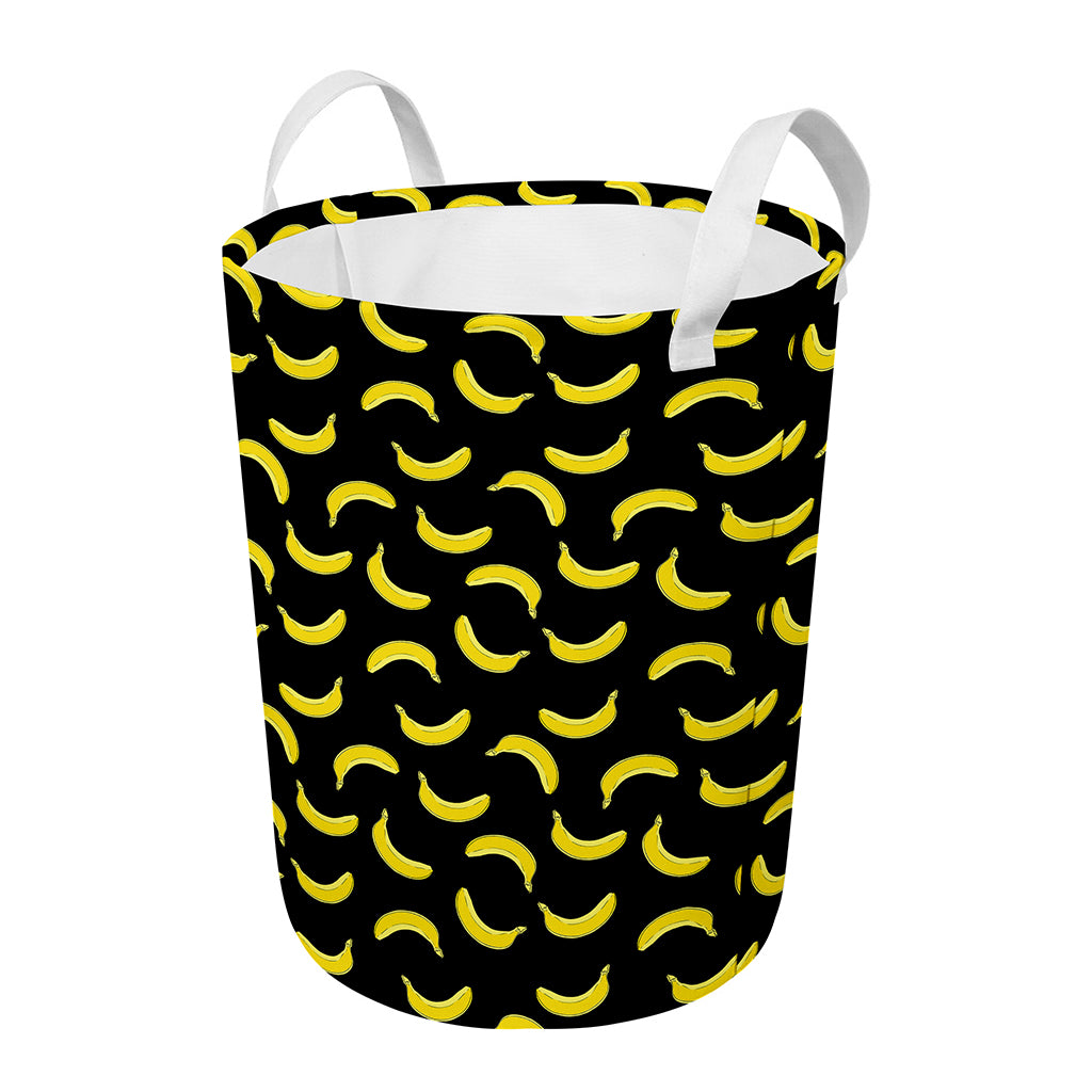 Black And Yellow Banana Pattern Print Round Laundry Basket