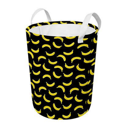 Black And Yellow Banana Pattern Print Round Laundry Basket