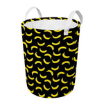 Black And Yellow Banana Pattern Print Round Laundry Basket