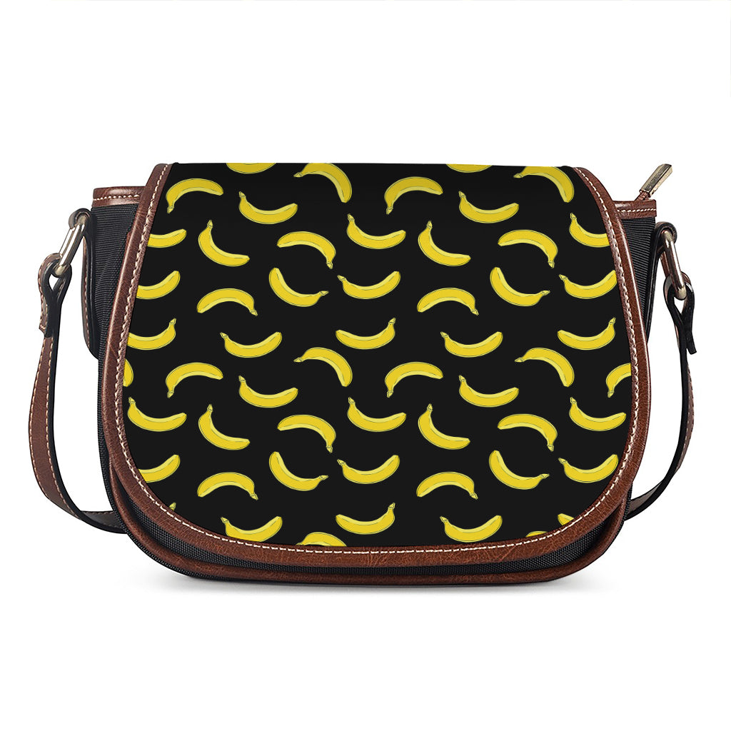 Black And Yellow Banana Pattern Print Saddle Bag