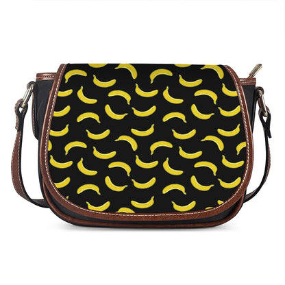 Black And Yellow Banana Pattern Print Saddle Bag
