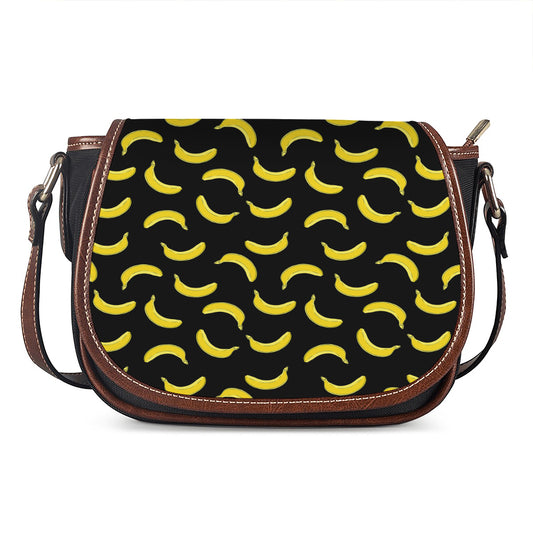 Black And Yellow Banana Pattern Print Saddle Bag