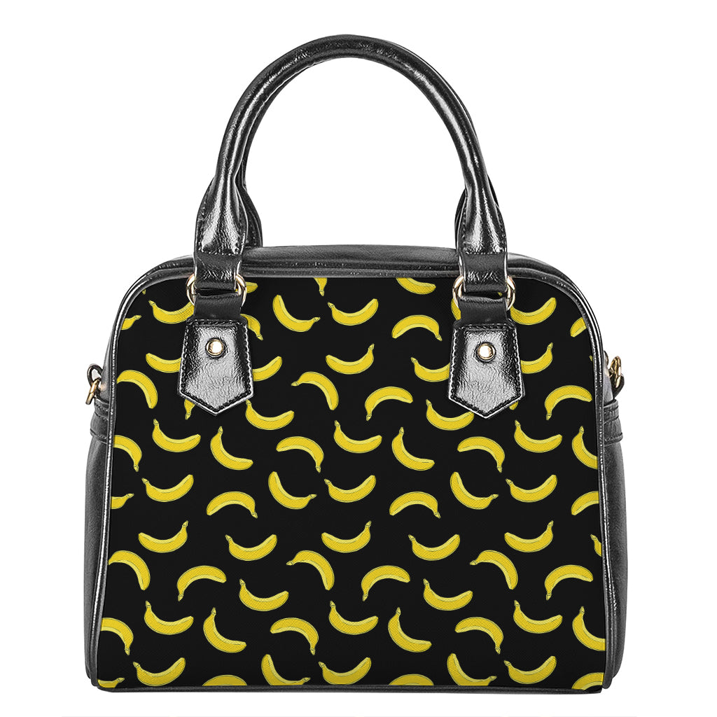 Black And Yellow Banana Pattern Print Shoulder Handbag