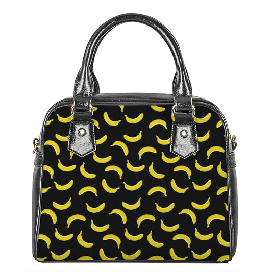 Black And Yellow Banana Pattern Print Shoulder Handbag