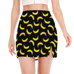 Black And Yellow Banana Pattern Print Side Slit Mini Skirt