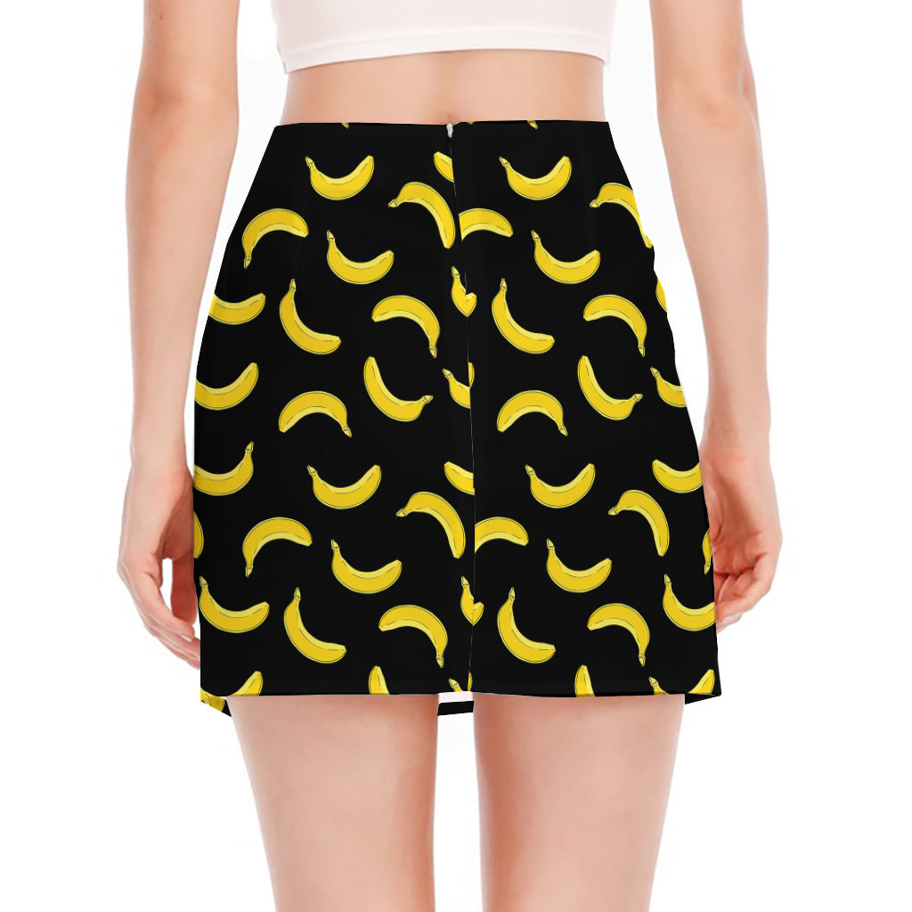 Black And Yellow Banana Pattern Print Side Slit Mini Skirt