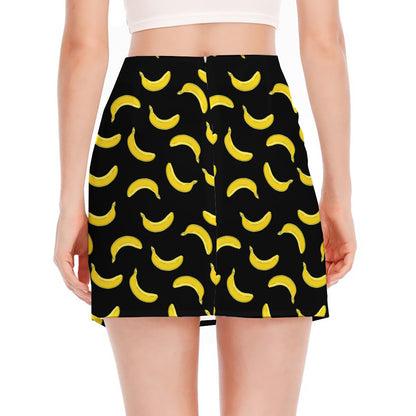 Black And Yellow Banana Pattern Print Side Slit Mini Skirt