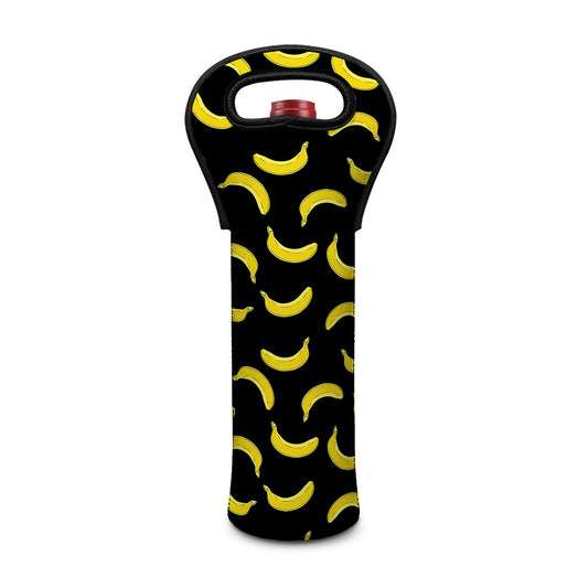 Black And Yellow Banana Pattern Print Single Neoprene Wine Tote