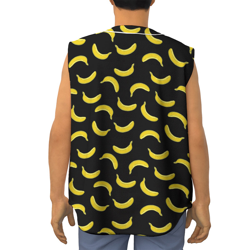 Black And Yellow Banana Pattern Print Sleeveless Baseball Jersey