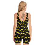 Black And Yellow Banana Pattern Print Sleeveless One Piece Swimsuit