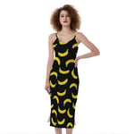Black And Yellow Banana Pattern Print Slim Fit Midi Cami Dress