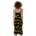 Black And Yellow Banana Pattern Print Slim Fit Midi Cami Dress