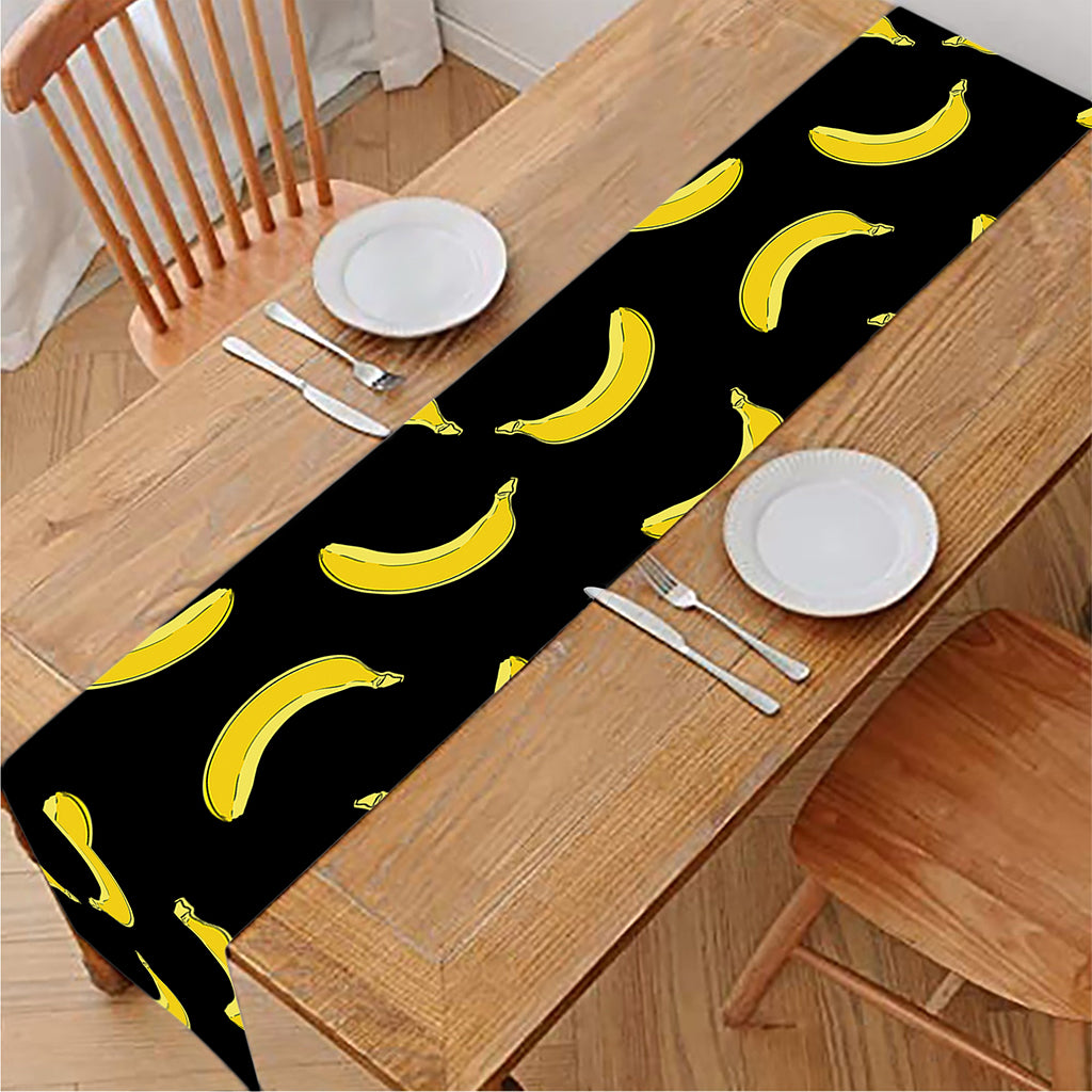 Black And Yellow Banana Pattern Print Table Runner