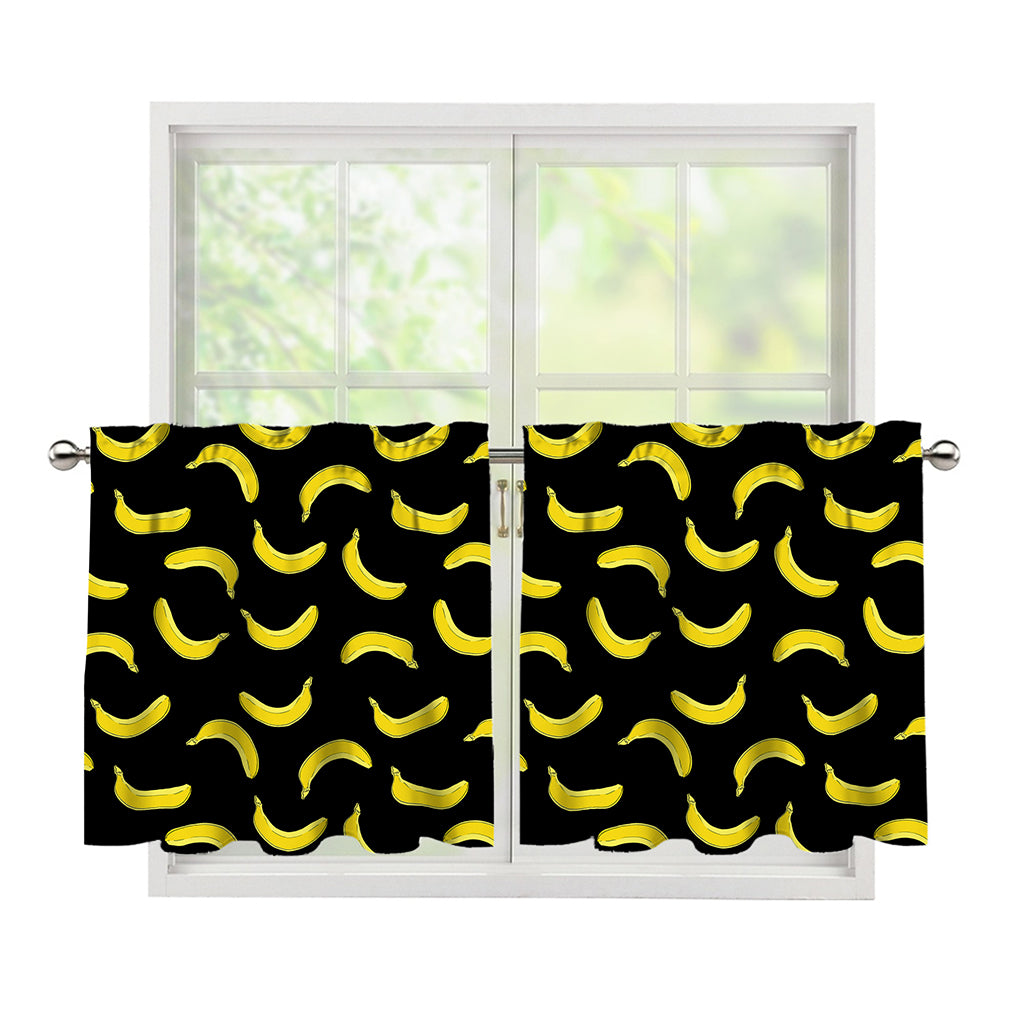 Black And Yellow Banana Pattern Print Tier Curtains