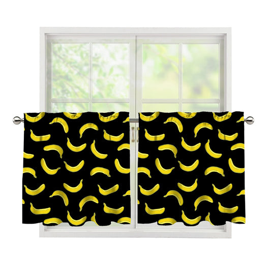 Black And Yellow Banana Pattern Print Tier Curtains