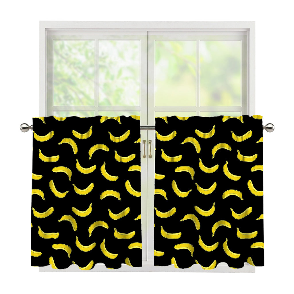 Black And Yellow Banana Pattern Print Tier Curtains