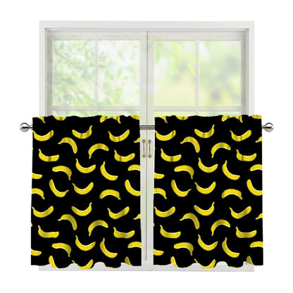 Black And Yellow Banana Pattern Print Tier Curtains