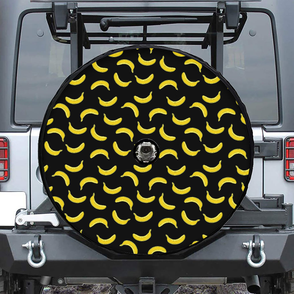 Black And Yellow Banana Pattern Print Tire Cover With Camera Hole