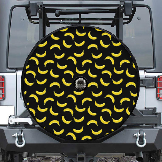 Black And Yellow Banana Pattern Print Tire Cover With Camera Hole