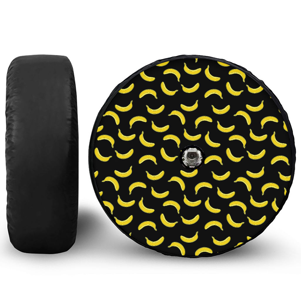 Black And Yellow Banana Pattern Print Tire Cover With Camera Hole
