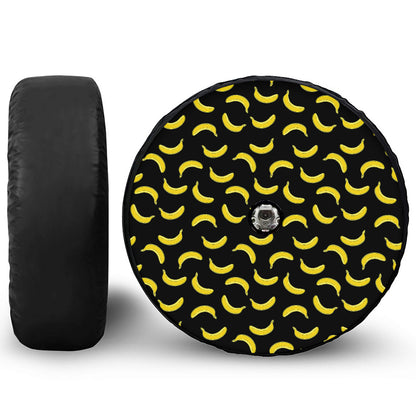 Black And Yellow Banana Pattern Print Tire Cover With Camera Hole