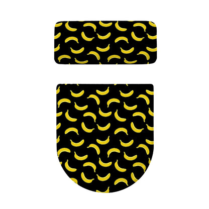 Black And Yellow Banana Pattern Print Toilet Lid And Tank Cover Set