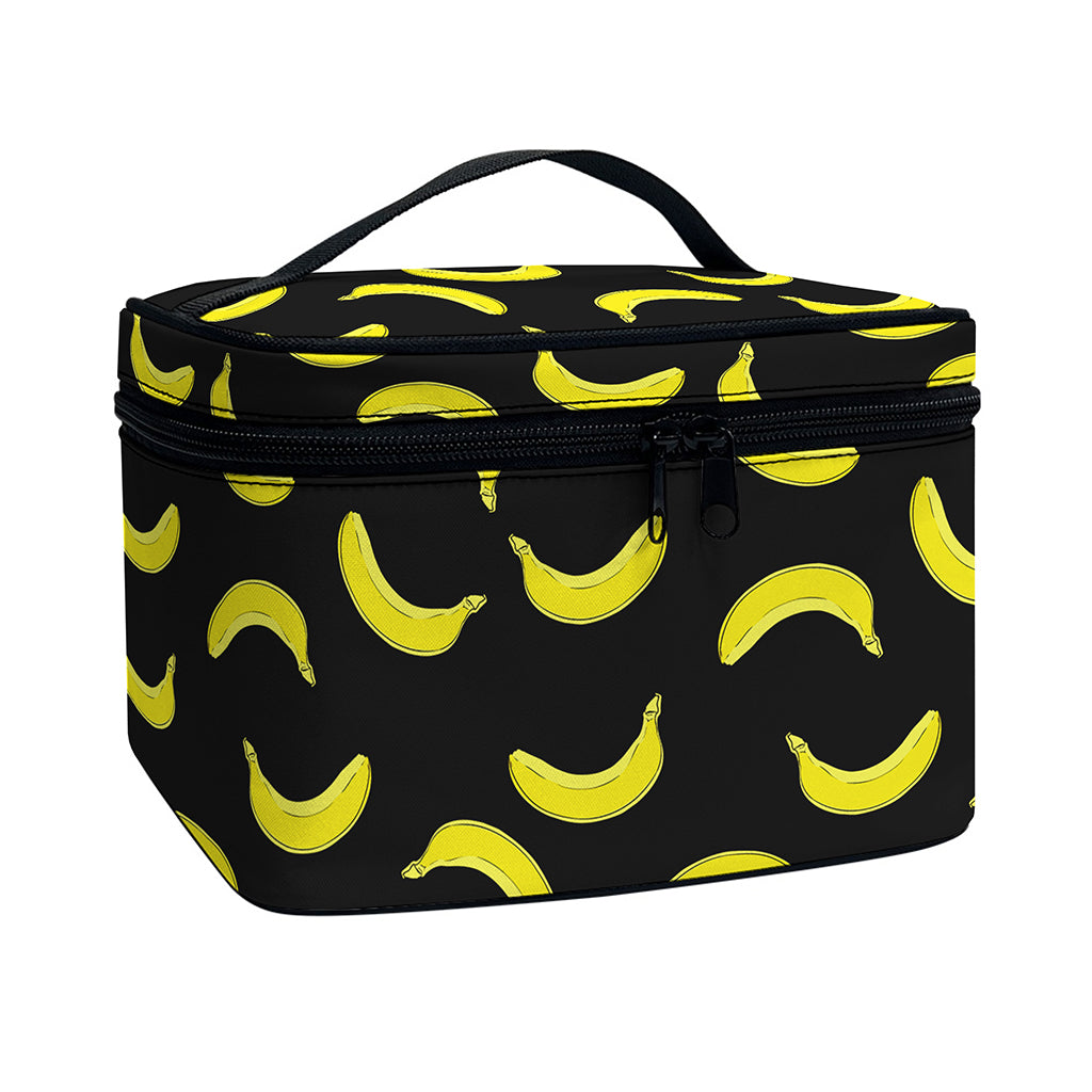 Black And Yellow Banana Pattern Print Travel Makeup Bag