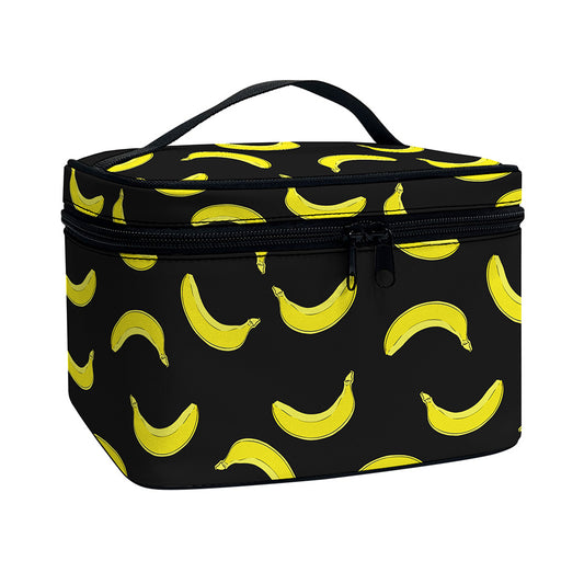 Black And Yellow Banana Pattern Print Travel Makeup Bag